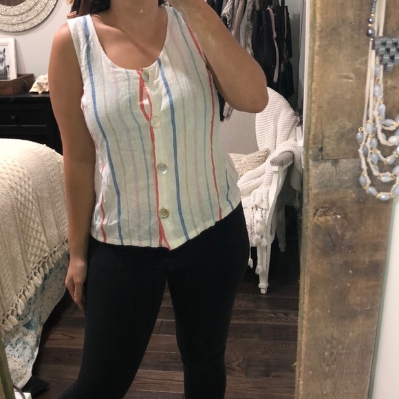 New Directions size small striped linen top - Picture 2 of 7